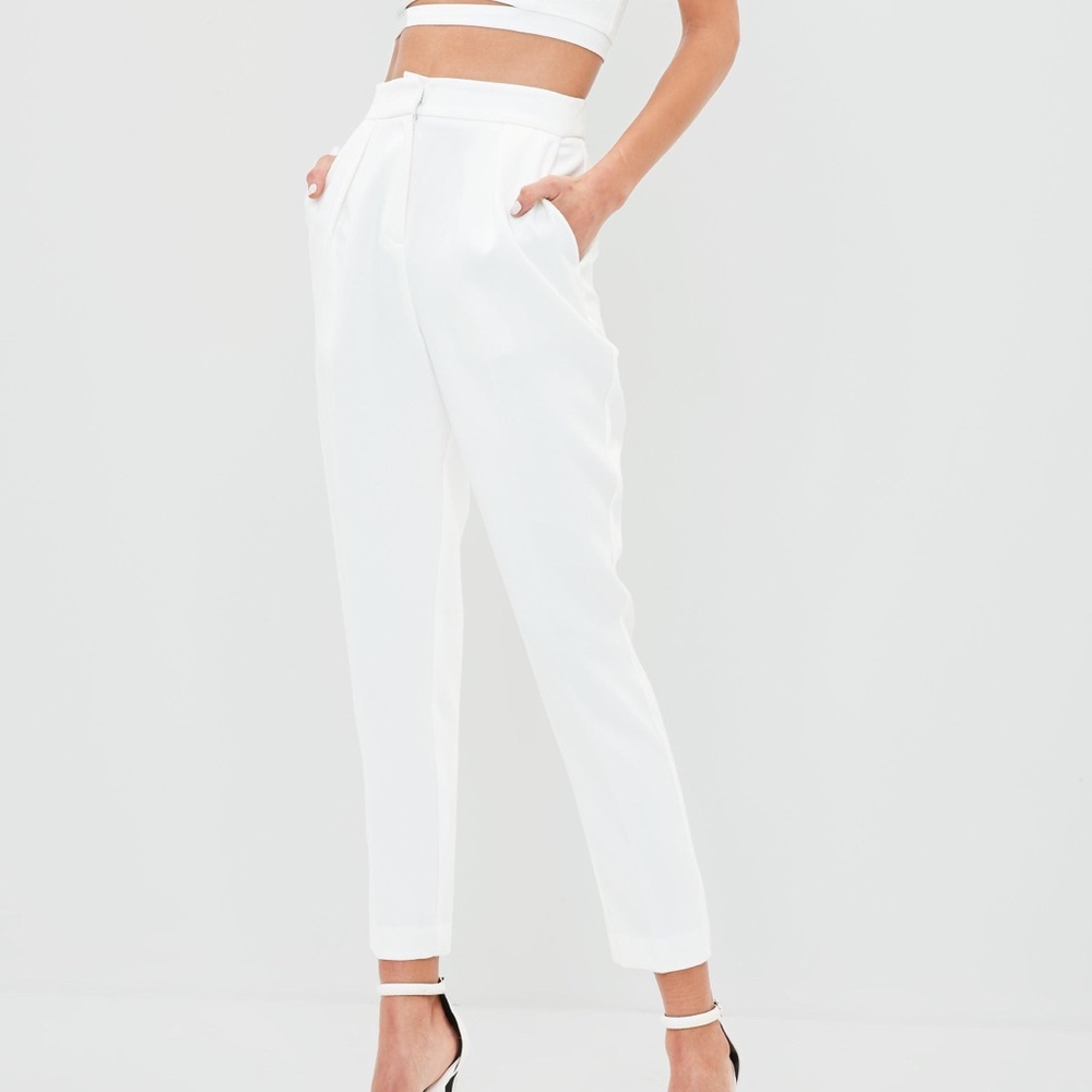 White Pleated Front Cigarette Pants